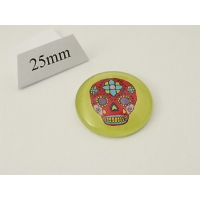 Ready Made Cabochon, 25mm Glass, Mexican skull flower face