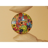 Ready Made Cabochon, 20mm Glass, happy hippie flowers