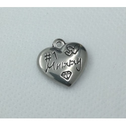 Pendant, Charm, heart with Mother theme, 316 stainless Steel