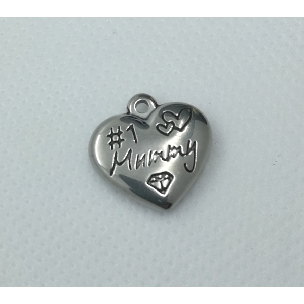 Pendant, Charm, heart with Mother theme, 316 stainless Steel
