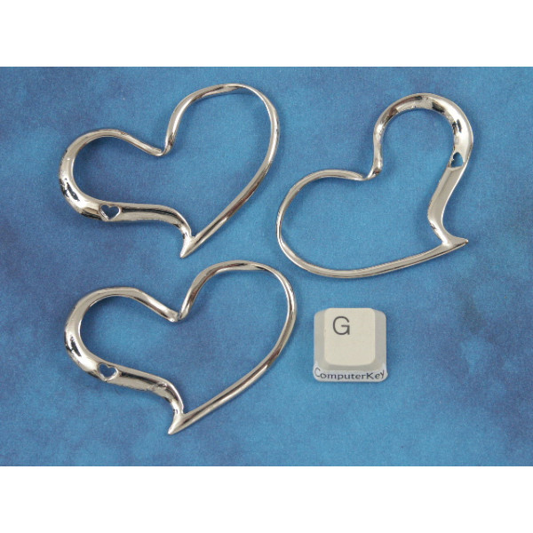 Large Open Heart pendant, NF bright nickel colour