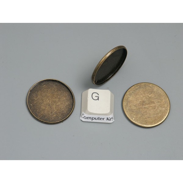 25mm Bezel setting, plain round tray, NF ant bronze