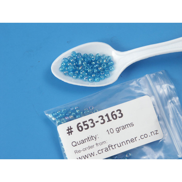 Seed Beads, Glass, 3mm, transparent rainbow blue, 10g bag