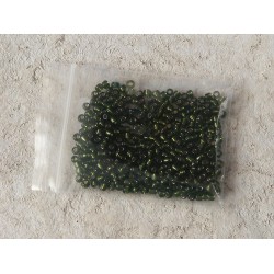 Seed Beads, Glass, 3mm, silver lined, forest green, 10g bag