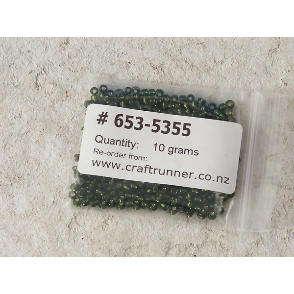 Seed Beads, Glass, 3mm, silver lined, forest green, 10g bag