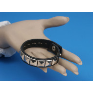 Leather wrap, bracelet, black faux leather and studs, adjustable dome closure
