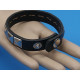 Leather wrap, bracelet, black faux leather and studs, adjustable dome closure