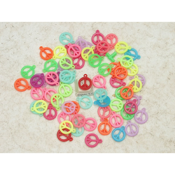 Acrylic Charms, Peace Signs, assorted colours, bag 20 grams