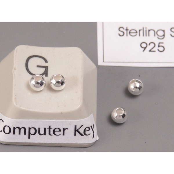 Sterling silver bead, 3mm round, each