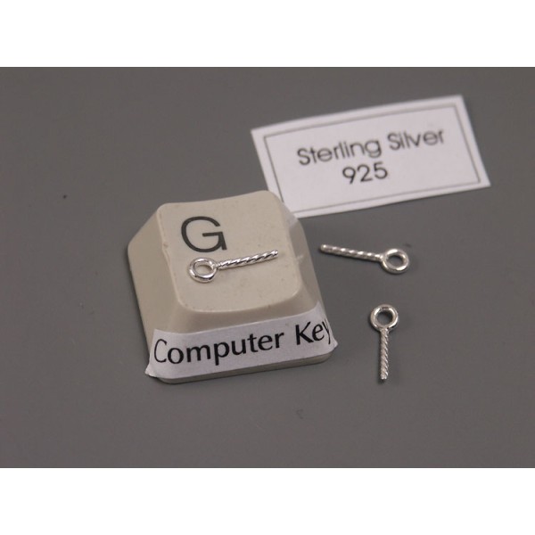 Sterling silver Eyelet Bail Pin, 7.5mm long, 0.6mm dia, 1.0mm hole, each