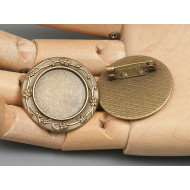 20mm round bezel setting, with Brooch pin, vintage fancy style, ant. bronze