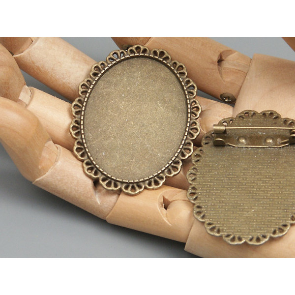 40x30mm oval bezel setting, with Brooch pin, vintage filigree style, ant. bronze