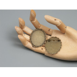 40x30mm oval bezel setting, with Brooch pin, vintage filigree style, ant. bronze