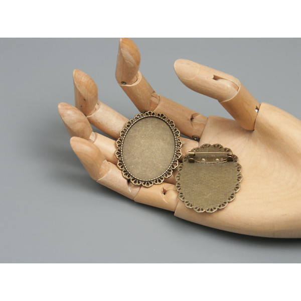 40x30mm oval bezel setting, with Brooch pin, vintage filigree style, ant. bronze