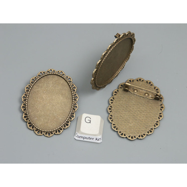 40x30mm oval bezel setting, with Brooch pin, vintage filigree style, ant. bronze