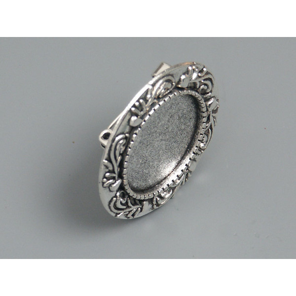 20mm round bezel setting, with Brooch pin, vintage fancy style, ant. silver
