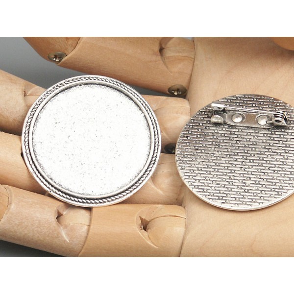 30mm round bezel setting, with Brooch pin, vintage style, ant. silver