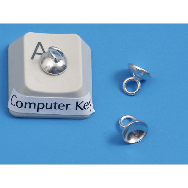 Bell cap, 6mm round with loop, silver plate