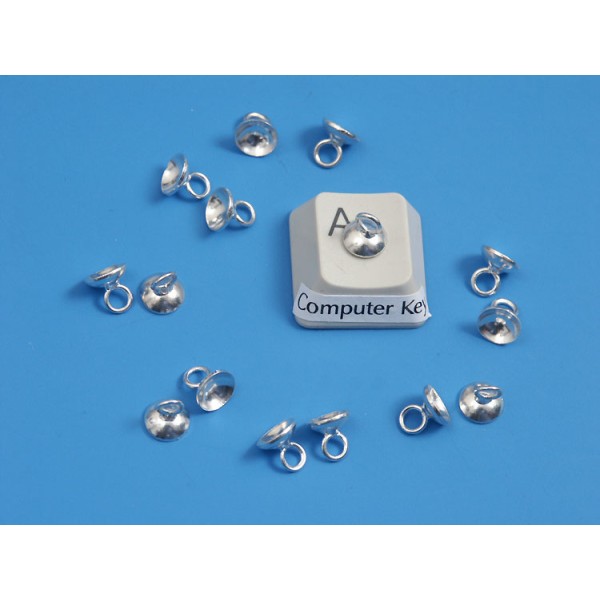 Bell cap, 6mm round with loop, silver plate