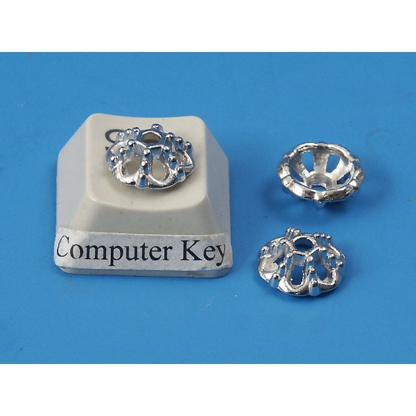 Bead Cap, 6-petal, 9mm, nickel free platinum colour, bag of 50