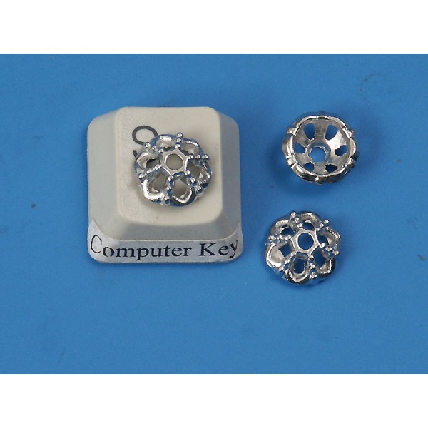 Bead Cap, 6-petal, 9mm, nickel free platinum colour, bag of 50