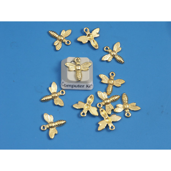 Wee bee charms, gold plate, each