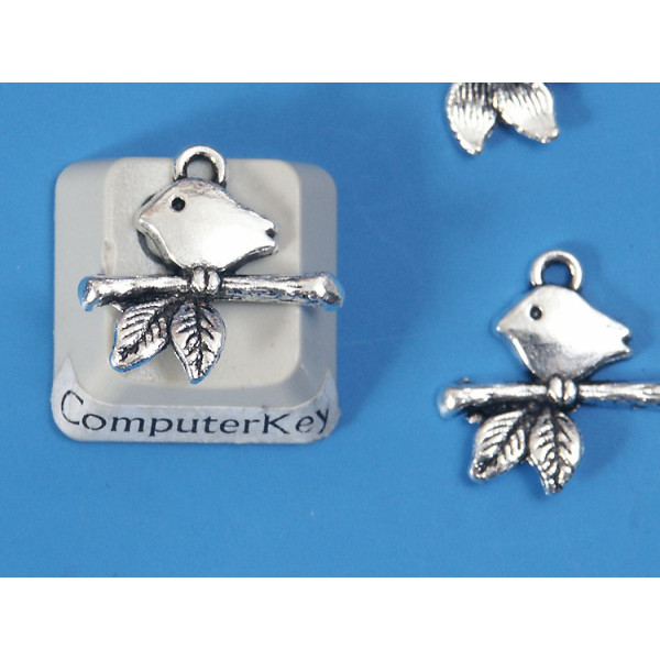 Little Bird on a branch charm, antiqued silver, bag of 20