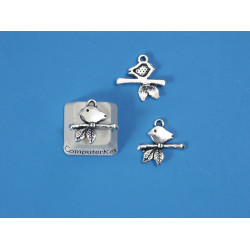 Little Bird on a branch charm, antiqued silver, bag of 20