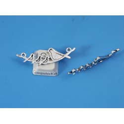 Bird family charm, two loops, antiqued silver, each