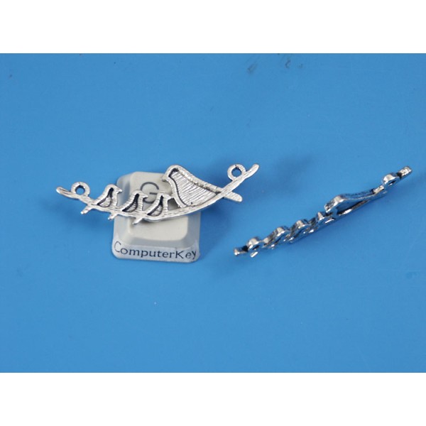 Bird family charm, two loops, antiqued silver, each