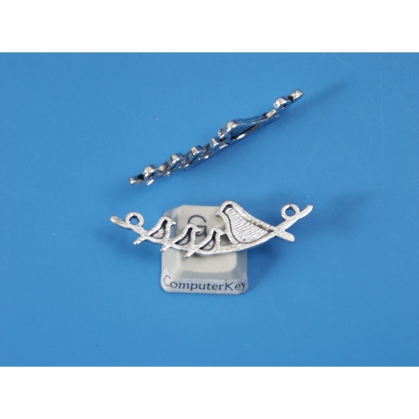 Bird family charm, two loops, antiqued silver, each