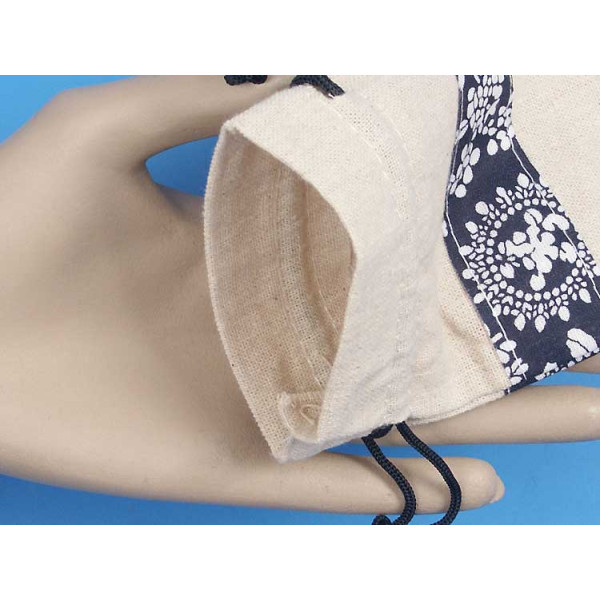 SECONDS Bag, Cloth Pouch with blue floral trim, 18x13cm, pack of 10