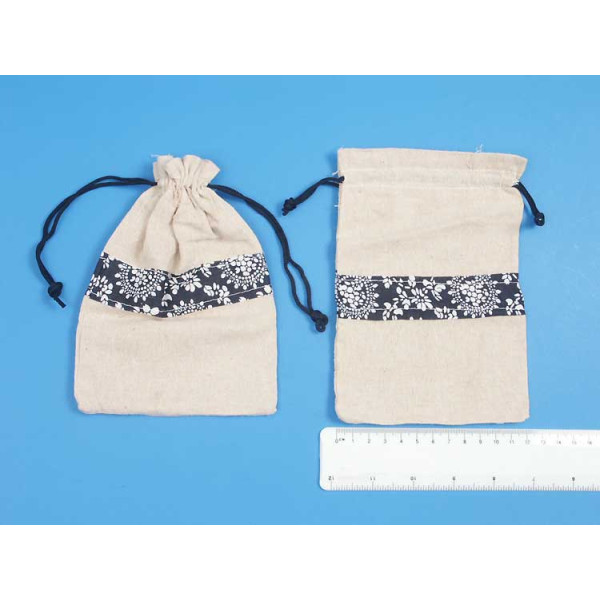 SECONDS Bag, Cloth Pouch with blue floral trim, 18x13cm, pack of 10