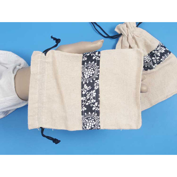 SECONDS Bag, Cloth Pouch with blue floral trim, 18x13cm, pack of 10