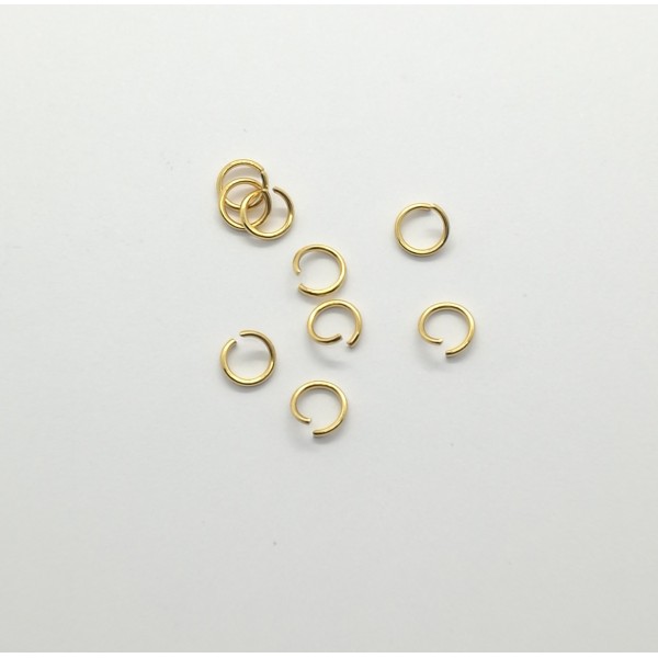 Jump rings, round, 5mm x 0.7mm, 304 Stainless Steel, gilt plate, per 50