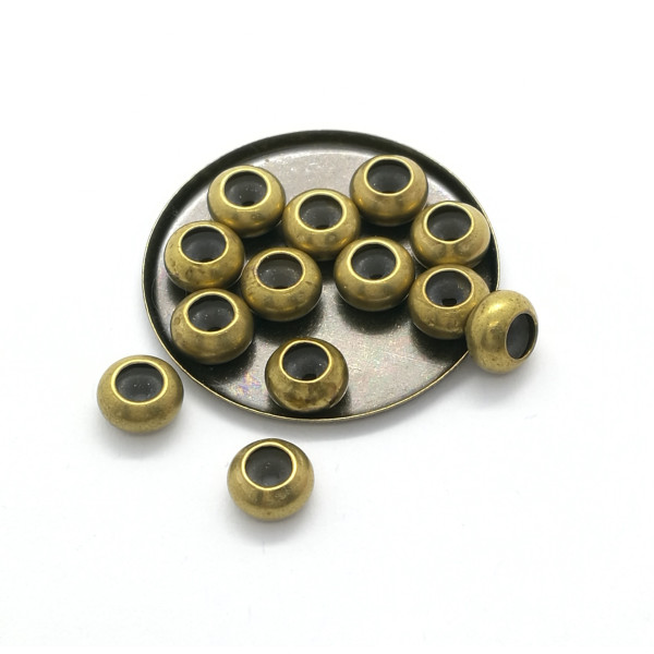 END OF LINE SALE: Raw Metal lariat Bead slider, 6mm, silicone ring insert, Brass or Stainless Steel, each