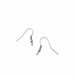 Earring hook with ball & coil, stainless steel, front loop, pair