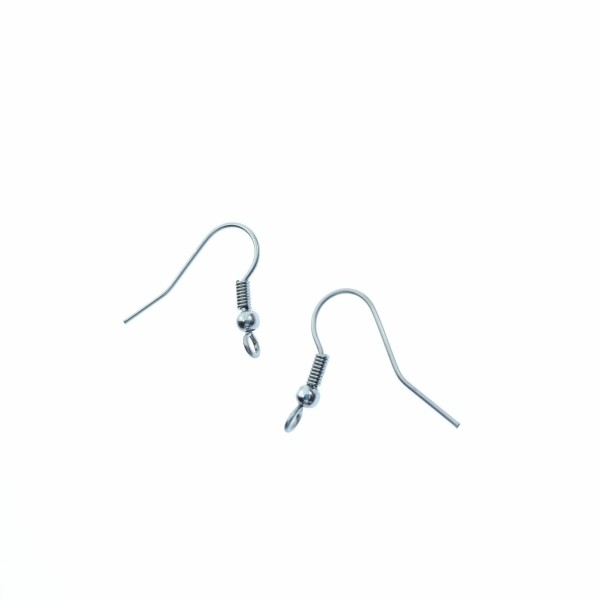 Earring hook with ball & coil, stainless steel, front loop, pair