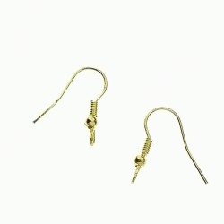 Budget Earring hook with ball & coil, light gold colour, front loop, pair