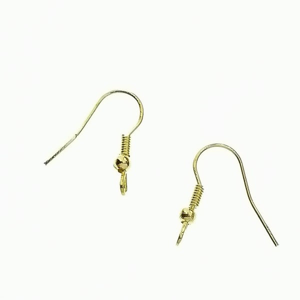 Budget Earring hook with ball & coil, light gold colour, front loop, pair