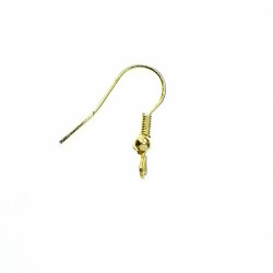 Budget Earring hook with ball & coil, light gold colour, front loop, pair