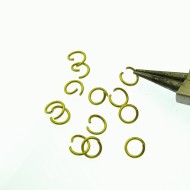 Jump rings, round, 5mm OD, 0.8mm wire, stainless steel, gilt plate, per 50