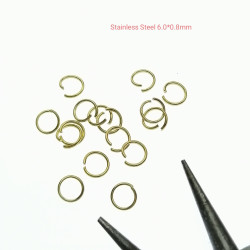 Jump rings, round, 6mm OD, 0.8mm wire, 304 stainless steel, gilt plate, per 50