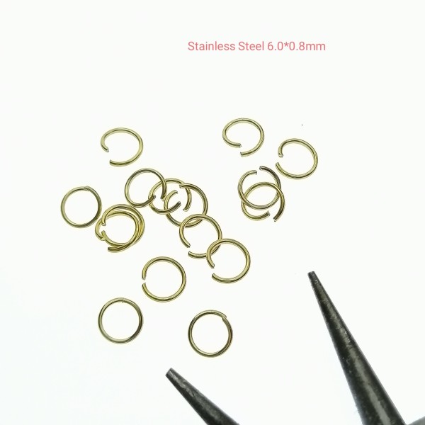 Jump rings, round, 6mm OD, 0.8mm wire, 304 stainless steel, gilt plate, per 50