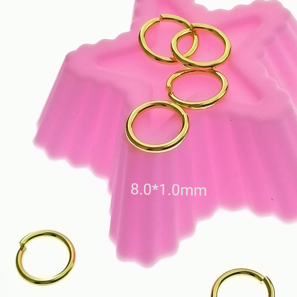 Jump rings, round, 8mm x 1.0mm, Gold Plate, per 100