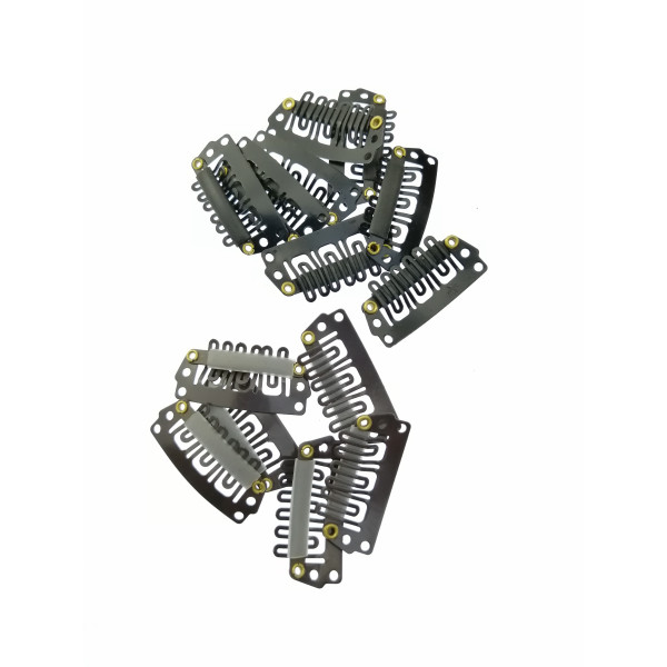 Snap clips with silicone back for Hair Extensions/wig/Dreads/Braids/Curls, 28mm, dark Brown, per 10