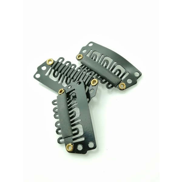 Snap clips with silicone back for Hair Extensions/wig/Dreads/Braids/Curls, 28mm black, per 10