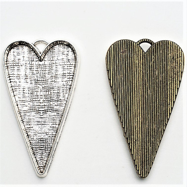 Heart frame pendant setting, deep and big, antiqued silver