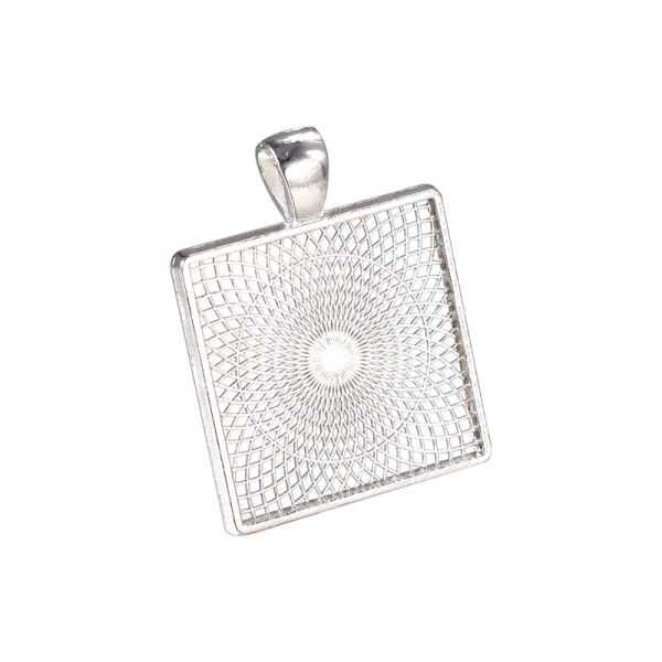 25mm square bezel setting, silver plate