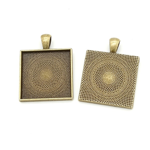 25mm square bezel setting, antiqued brass